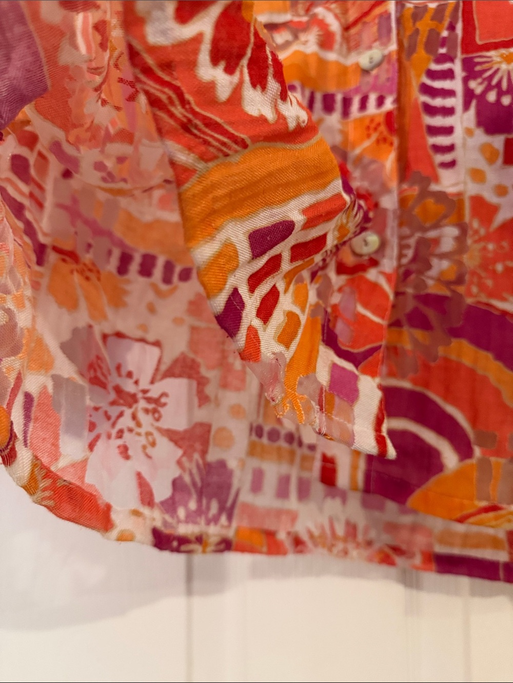 Ruby Rd. Vibrant Orange & Pink Patterned Button-Up Blouse - Picture 9 of 9